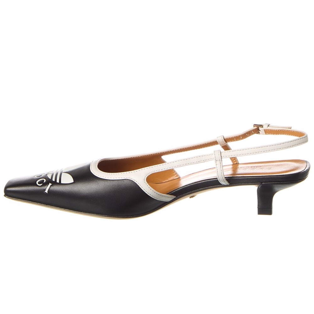 GUCCI X ADIDAS SIGNATURE LEATHER SLINGBACK PUMPS IN BLACK AND WHITE SIZE EU 39
